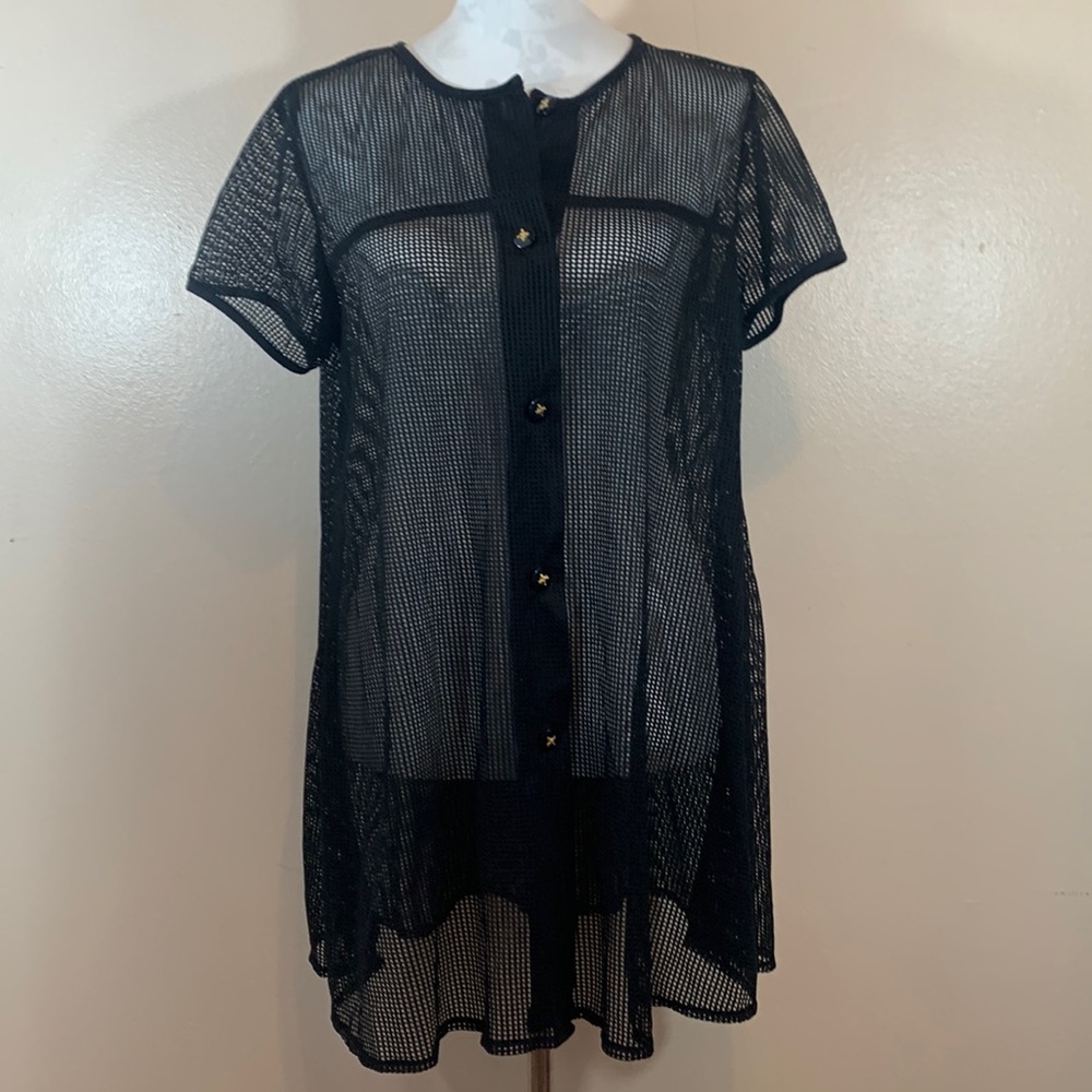 DOTTI Open Knit Black Button Down Swim Coverup😎🛍Host Pick 🛍😎
